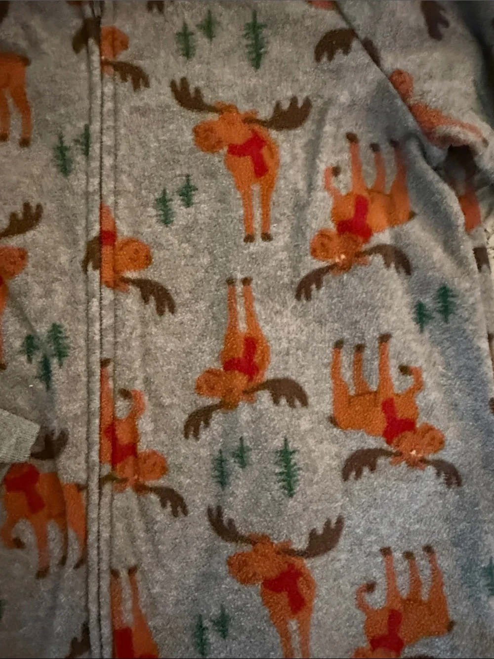 Carter's Gray Footed Pajama One-Piece with Orange Moose Print